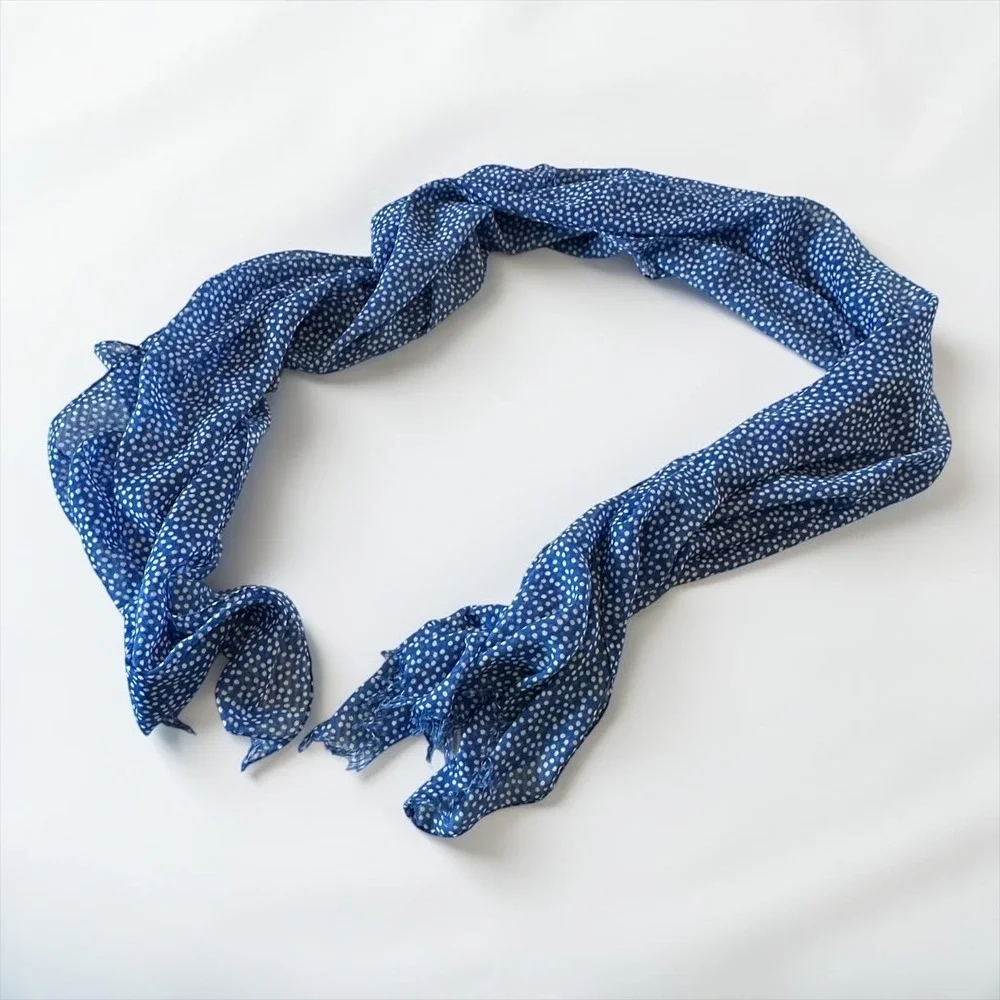 J Crew Scarf Womens Blue Polka Dot Lightweight‎ Frayed Fringe 70x20